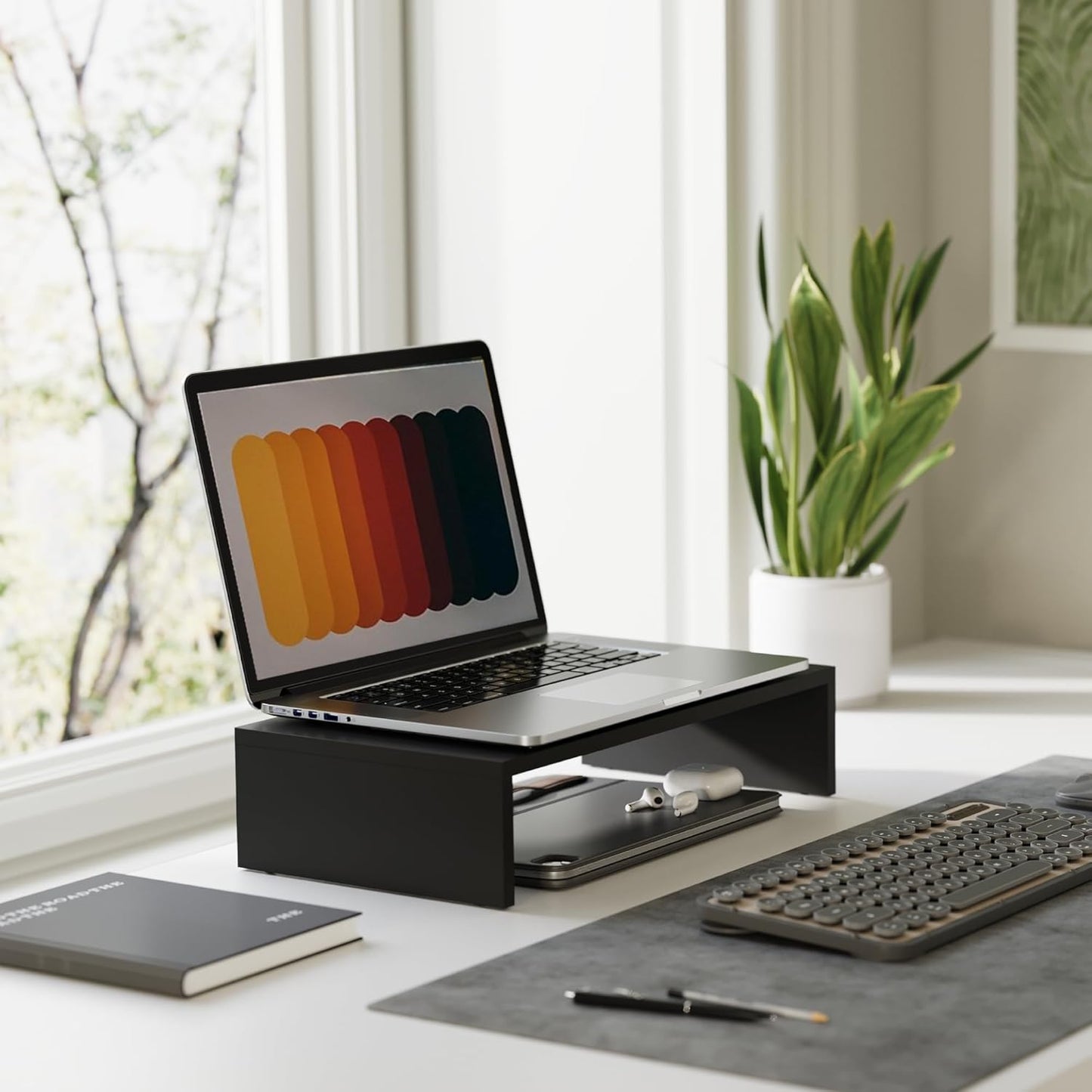 Ergonomischer Monitor- und Laptopständer, DT104201WB, 42.5x23.5x10cm Schwarz
