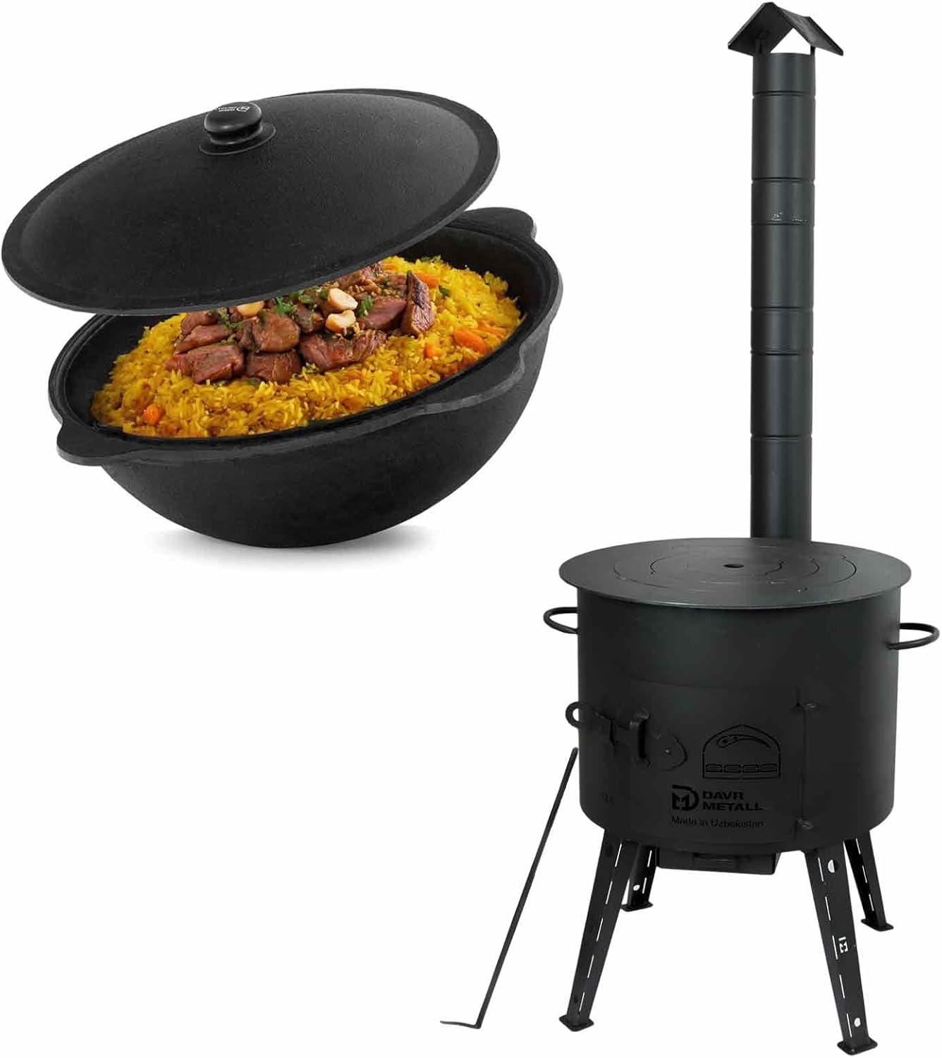Utschak Campingofen mit Kazan, Adapter-Ringe, Wok 12 L