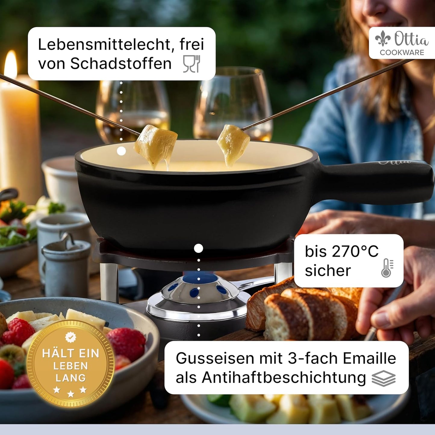 Fondue-Set aus Gusseisen, Schwarz