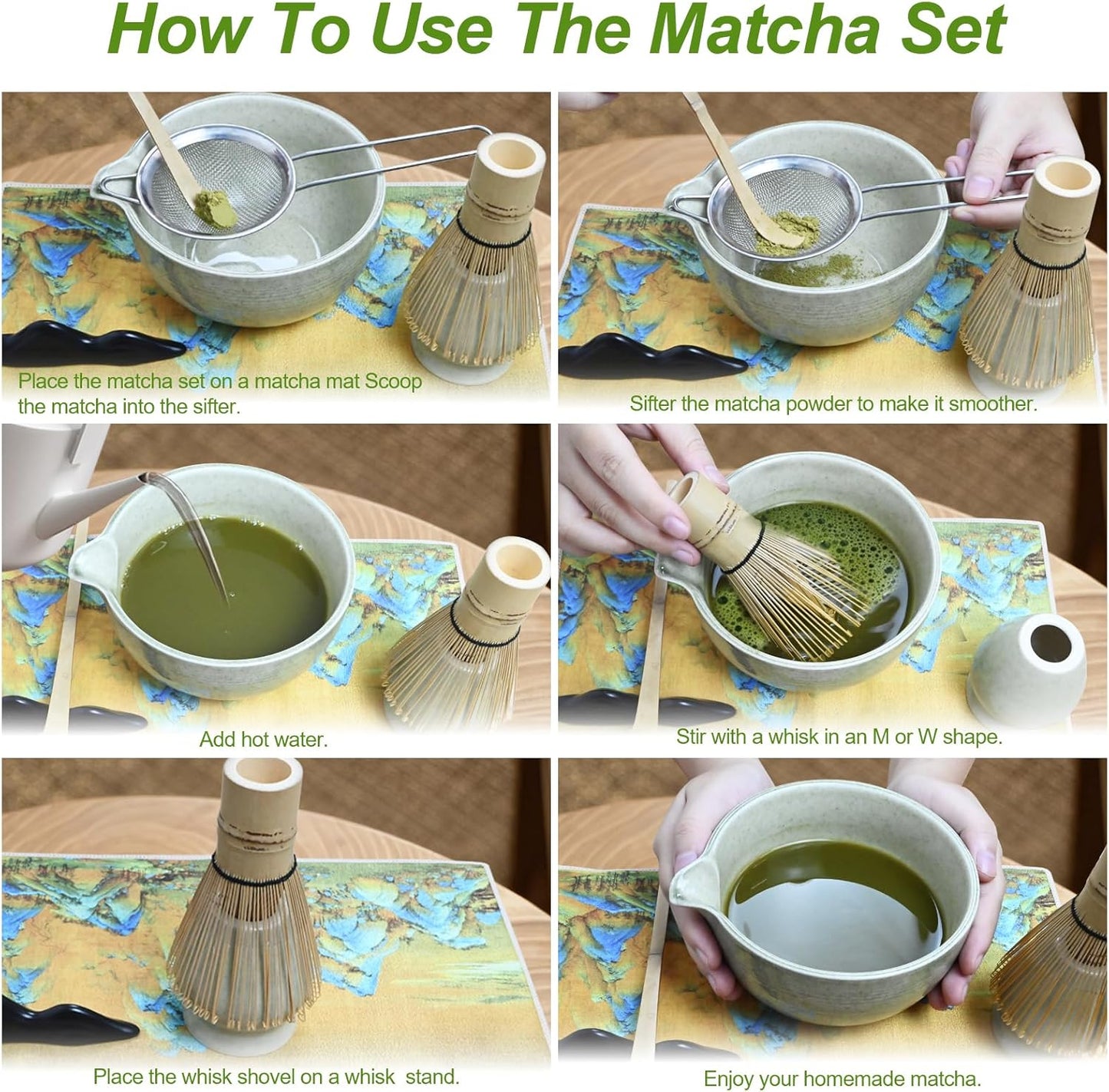 Matcha Tee-Zubereitungsset, 7 Pcs Grün Matcha Set