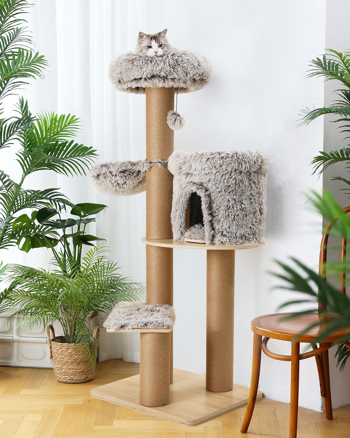 Kratzbaum mit Säulen und Plüsch-Kondos, L