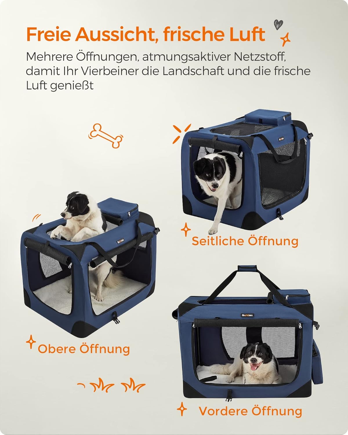 Faltbare Hundetransportbox XL, L 81 x B 58 x H 58 cm,  Dunkelblau