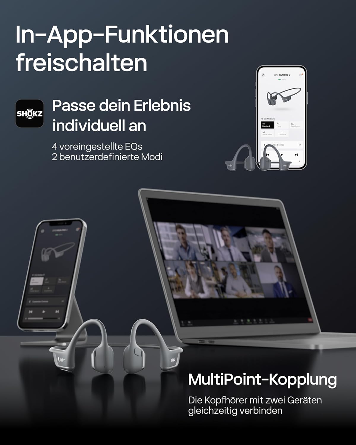Knochenschall-Sportkopfhörer OpenRun Pro 2, Standard Schwarz