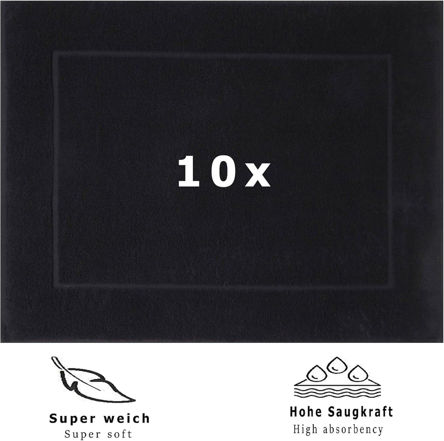 10er-Set Badvorleger, 50x70 cm, 10x Badvorleger Schwarz