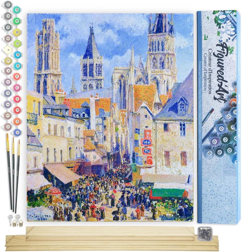 Malen Nach Zahlen Set mit Rahmen - Camille Pissarro 40x50cm, Rue de l’Épicerie in Rouen 40x50cm Mit Keilrahmen (nicht gespannt)