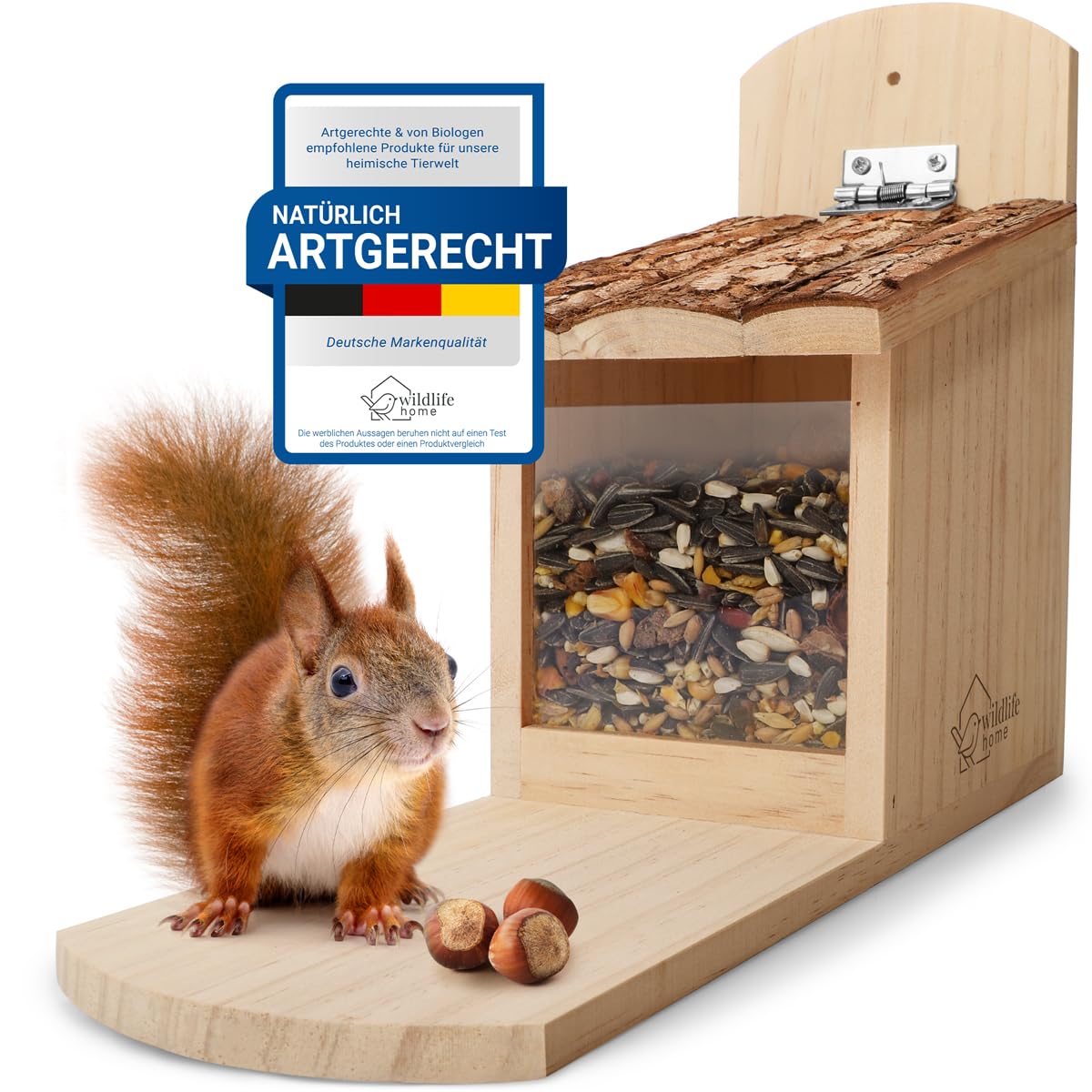 Eichhörnchen Futterhaus mit Rindendach, Eichhörnchen Futterhaus mit Rindendach