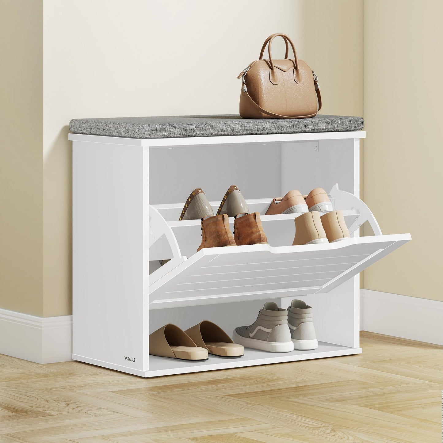 Schuhbank-Set mit Sitzkissen und Klappfach, 1
