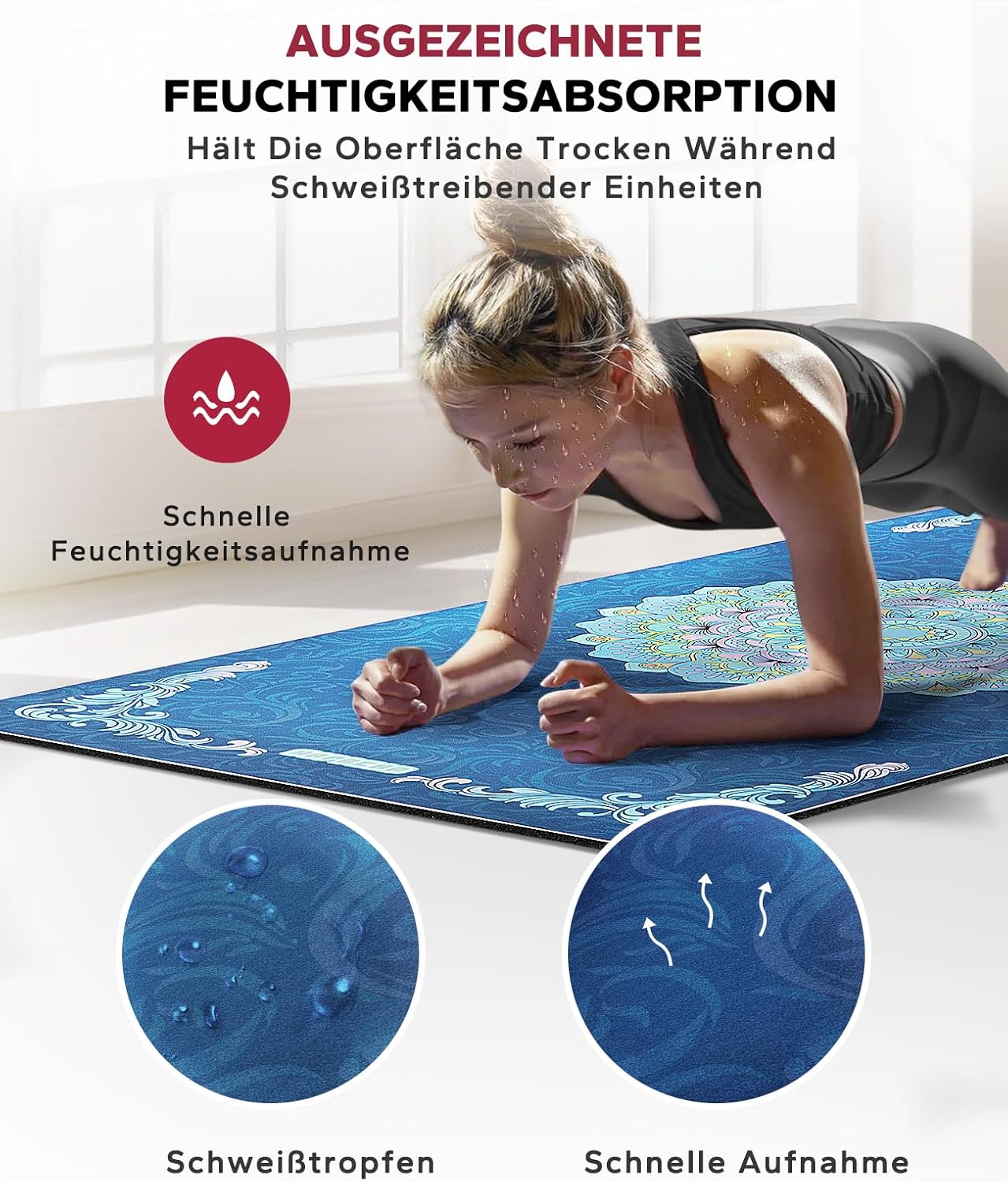 Rutschfeste Yogamatte, Wildleder-183cm x91cm x 6mm 6MM