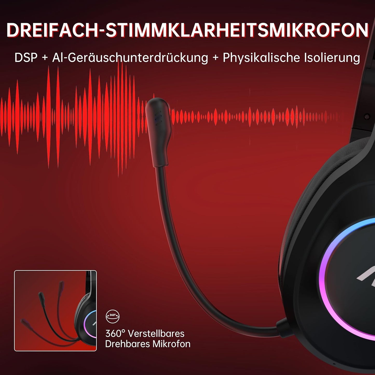 Kabelloses Gaming Headset, Red 3,5 mm Klinke