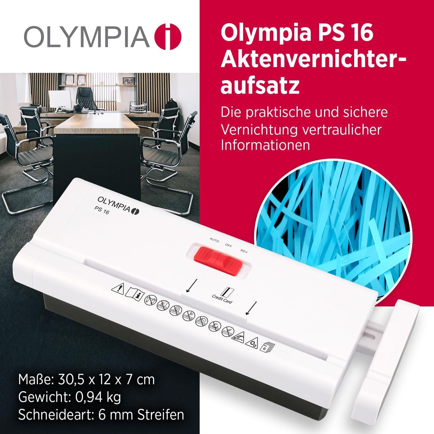 Aktenvernichter Ps 16, Weiss + Schwarz Single