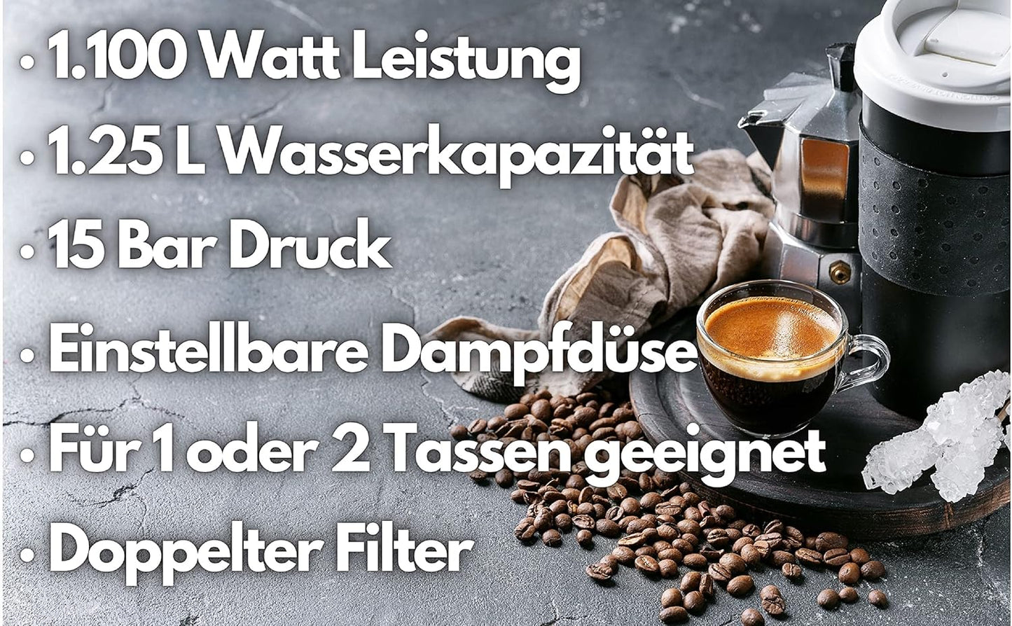 Espressomaschine mit Milchaufschäumer, Retro Design