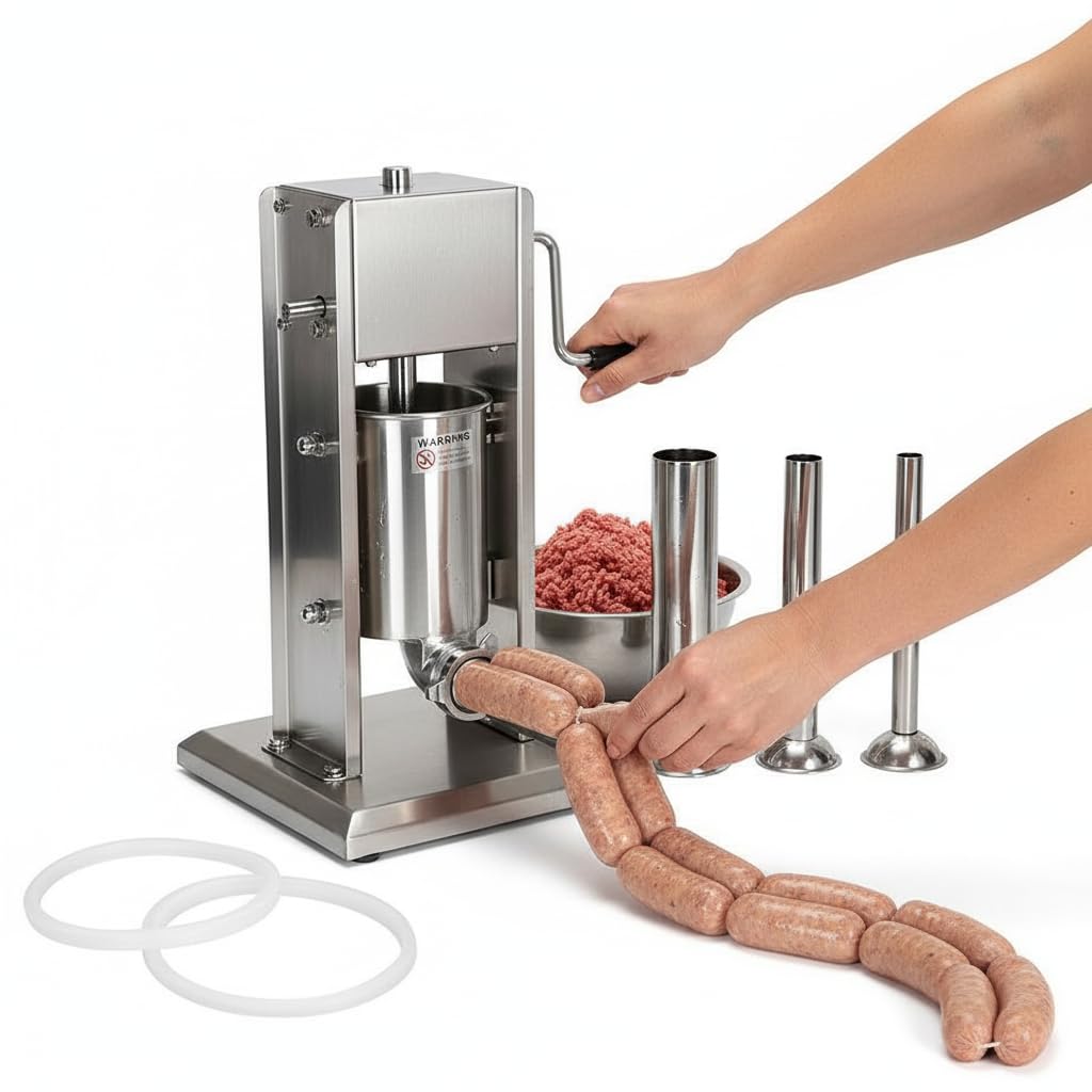 Wurstfüllmaschine mit 2-Gang-Getriebe und 4 Füllrohren, 5 Liter