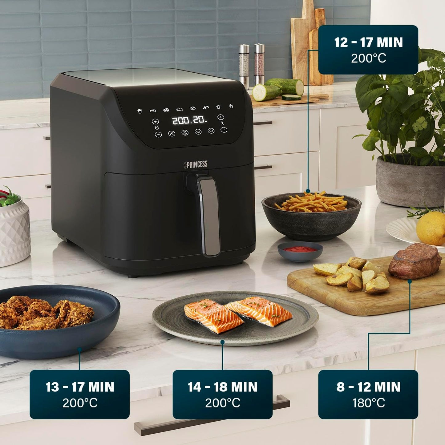SlimFry Heissluftfritteuse mit 8 Programmen, Weisse Symbole 8 l