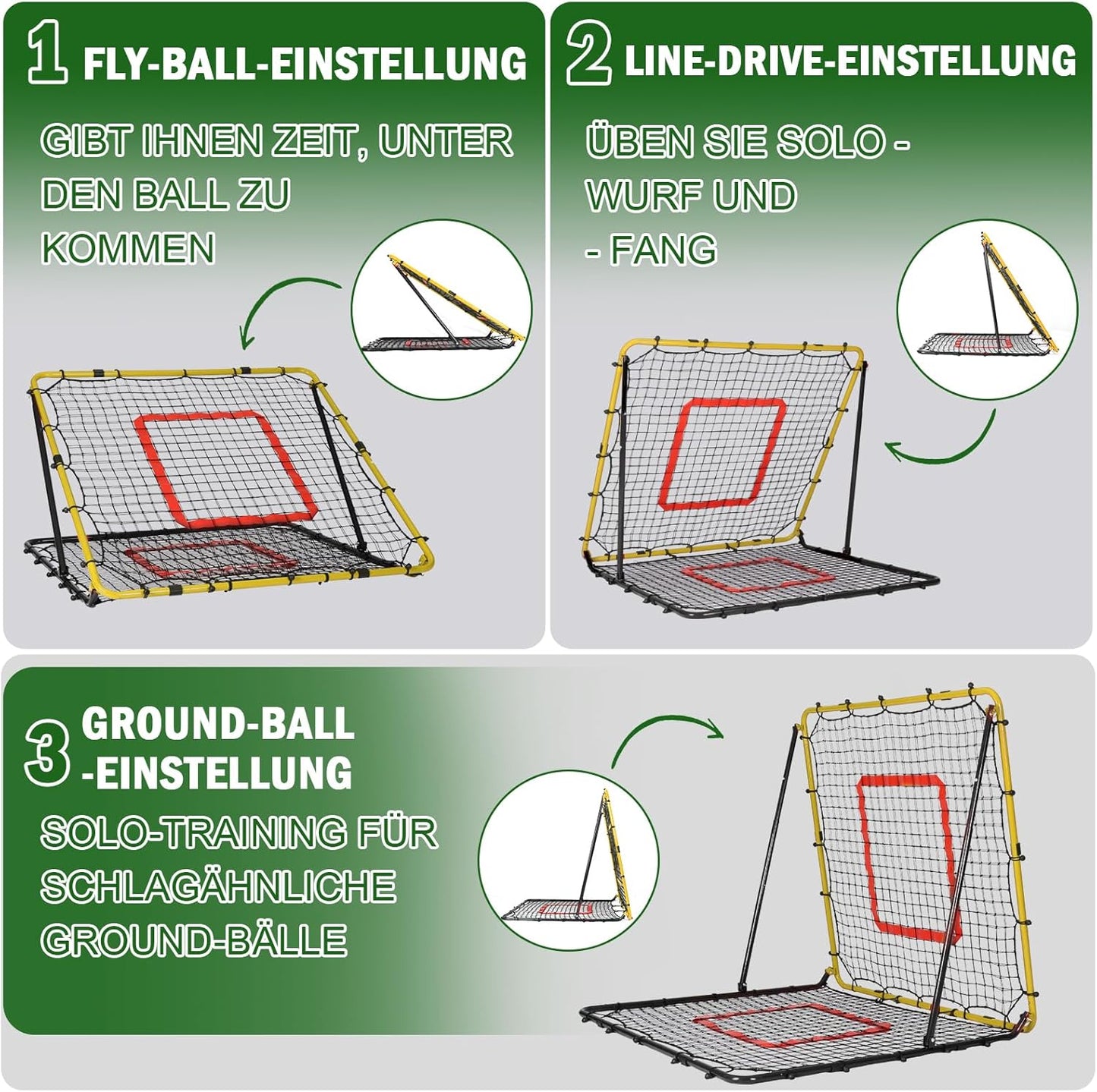 Verstellbarer Fussball Rebounder mit Zielzone 120x120 cm, 120x120cm Schwarz-Gelb-47in