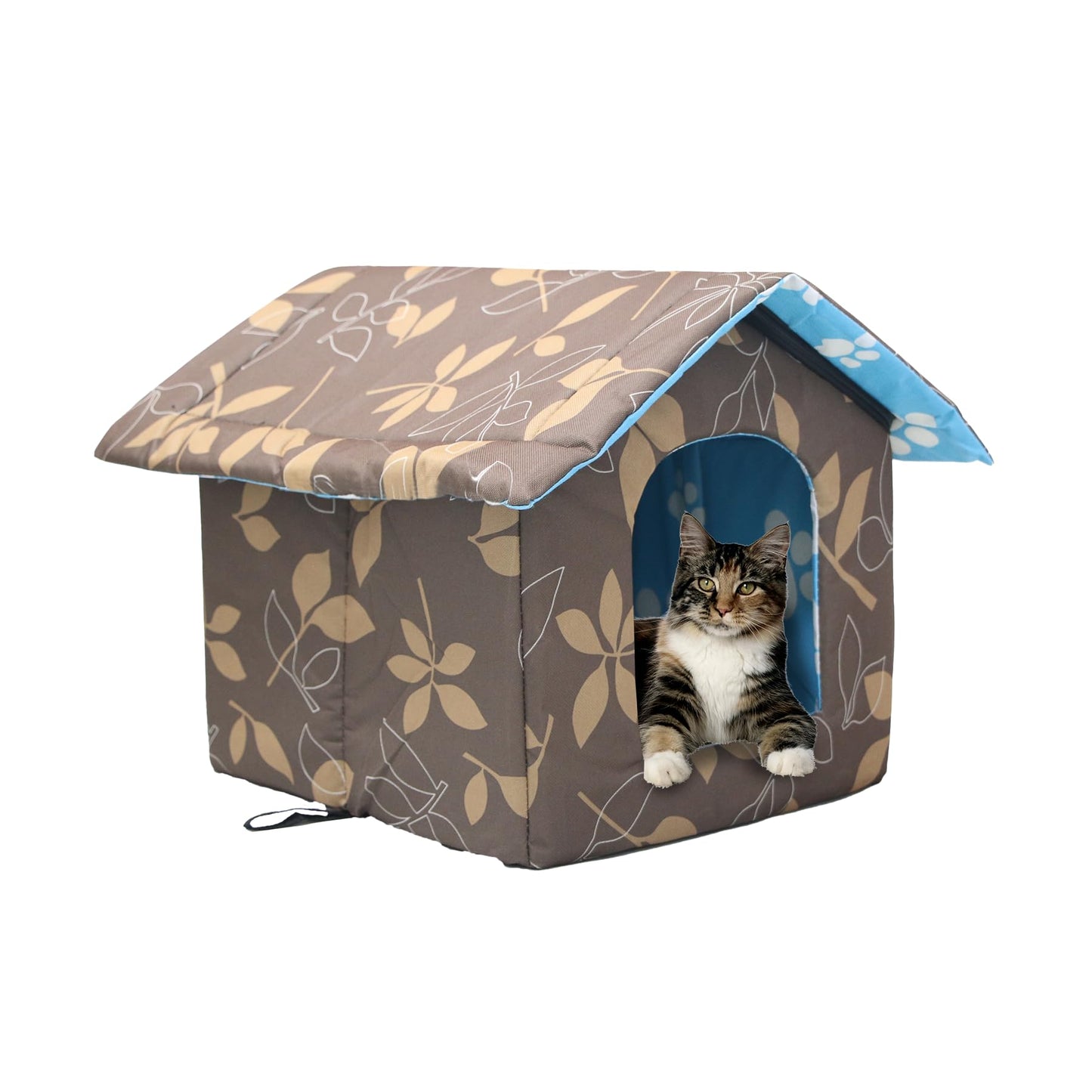 Winterfestes Falt-Katzenhaus für draussen, wasserdicht, L:45x43x40cm Braun