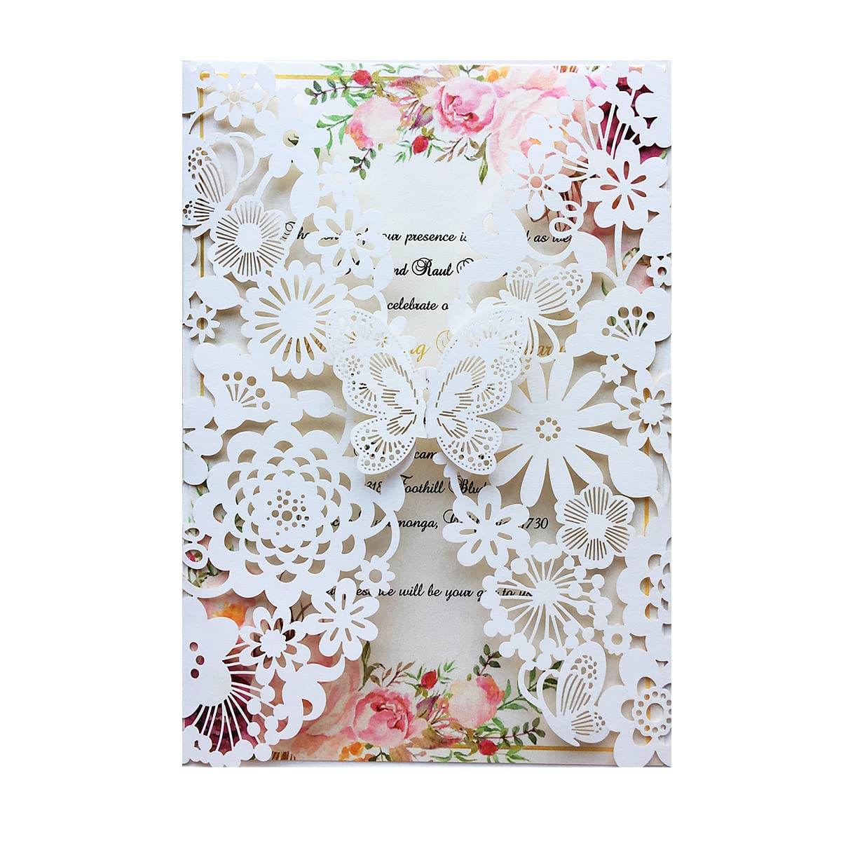 Hochzeit Einladungskarten mit Schmetterling, Spitze und Umschlägen, 20 Stück Leeres Papier Elfenbein