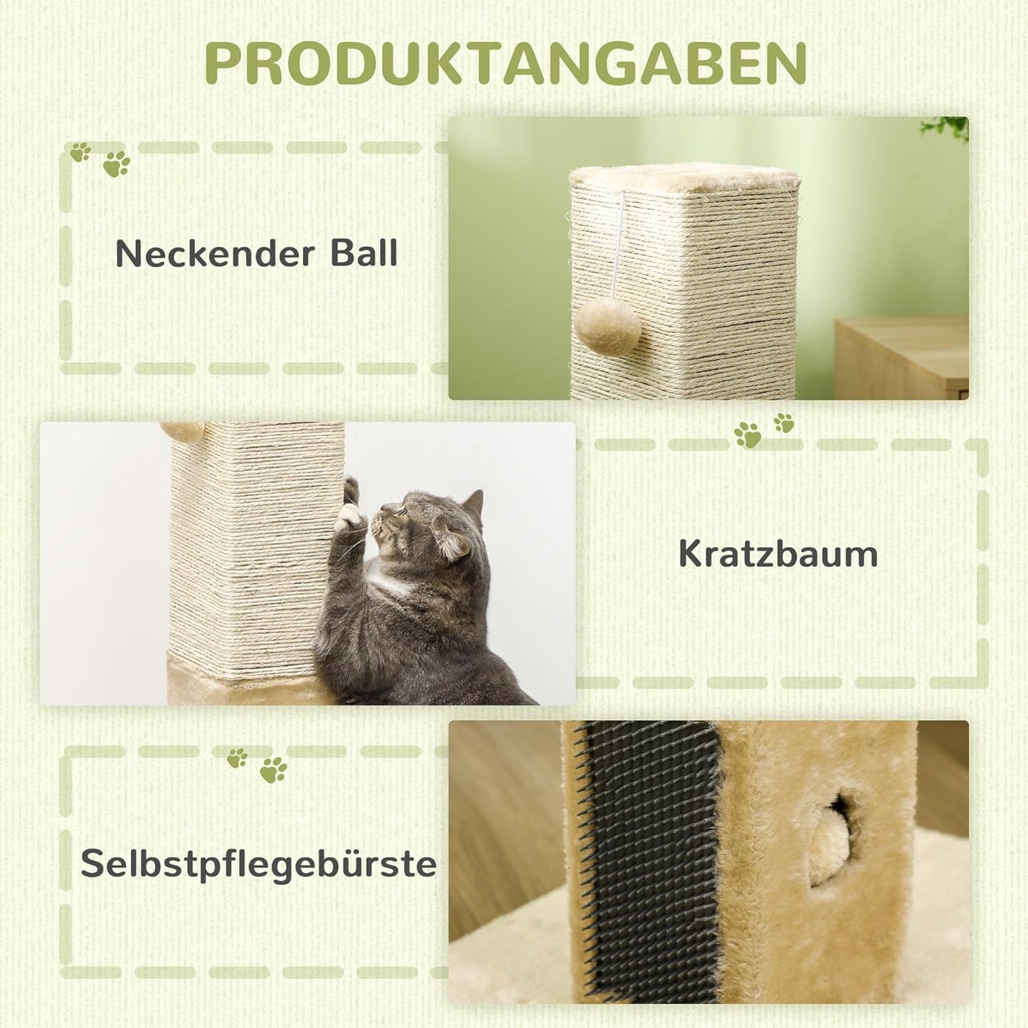 Kratzbaum mit Spielball, Beige 59,5L x 39B x 79H cm