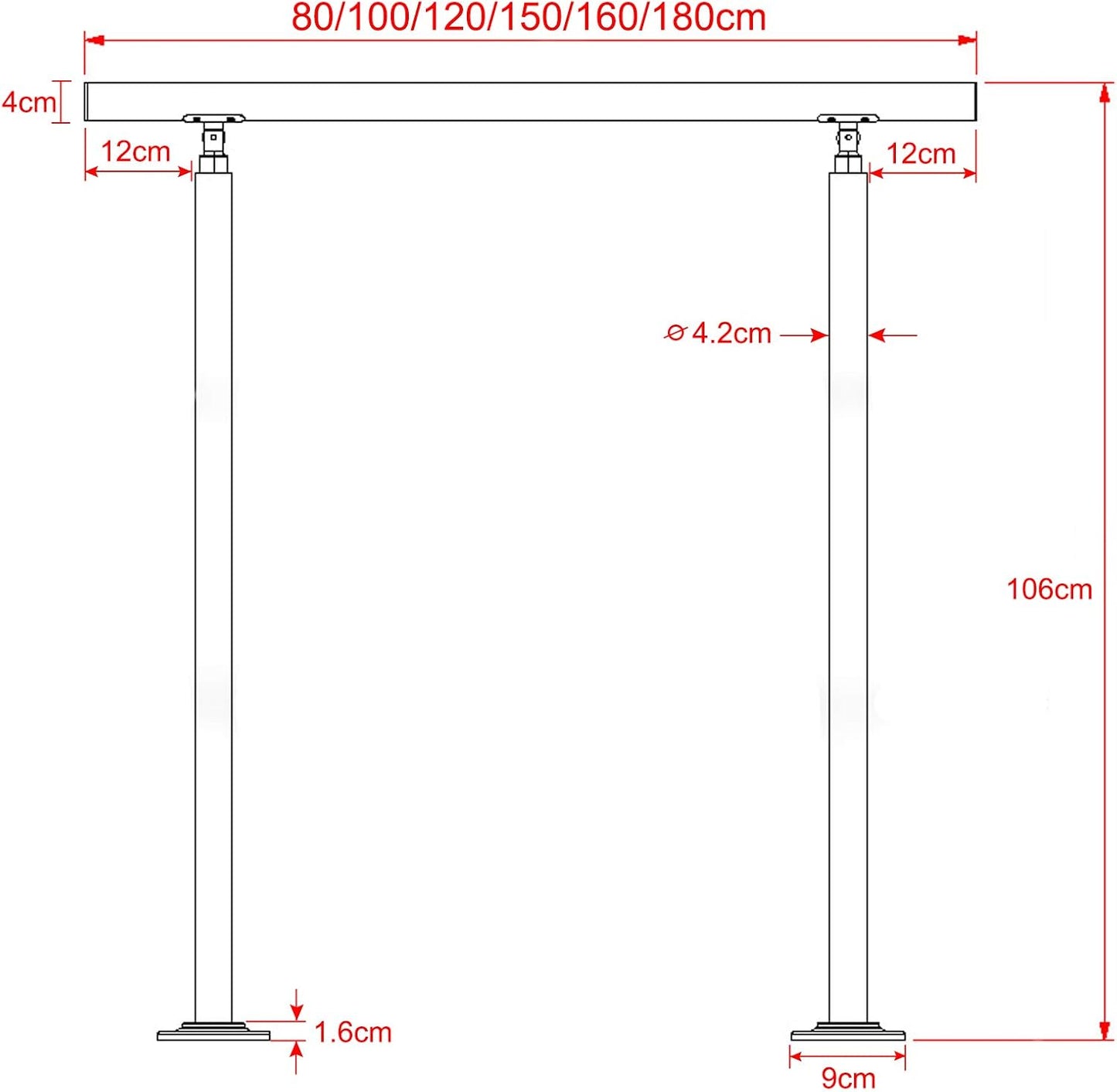 Edelstahl-Treppengeländer, 160cm 0 Querstreben