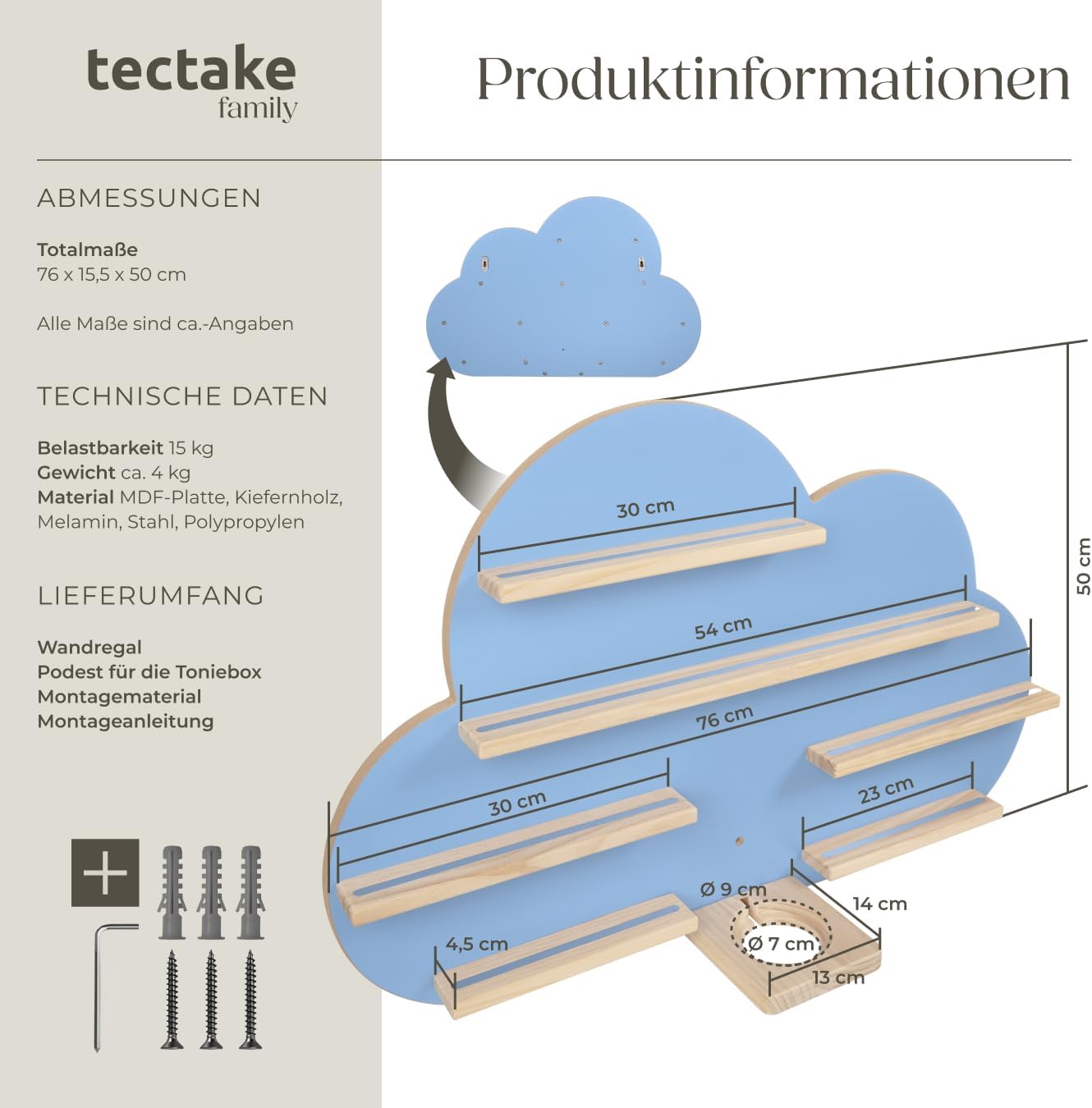 Wolkenregal für Toniefiguren und Toniebox, Wolken Blau