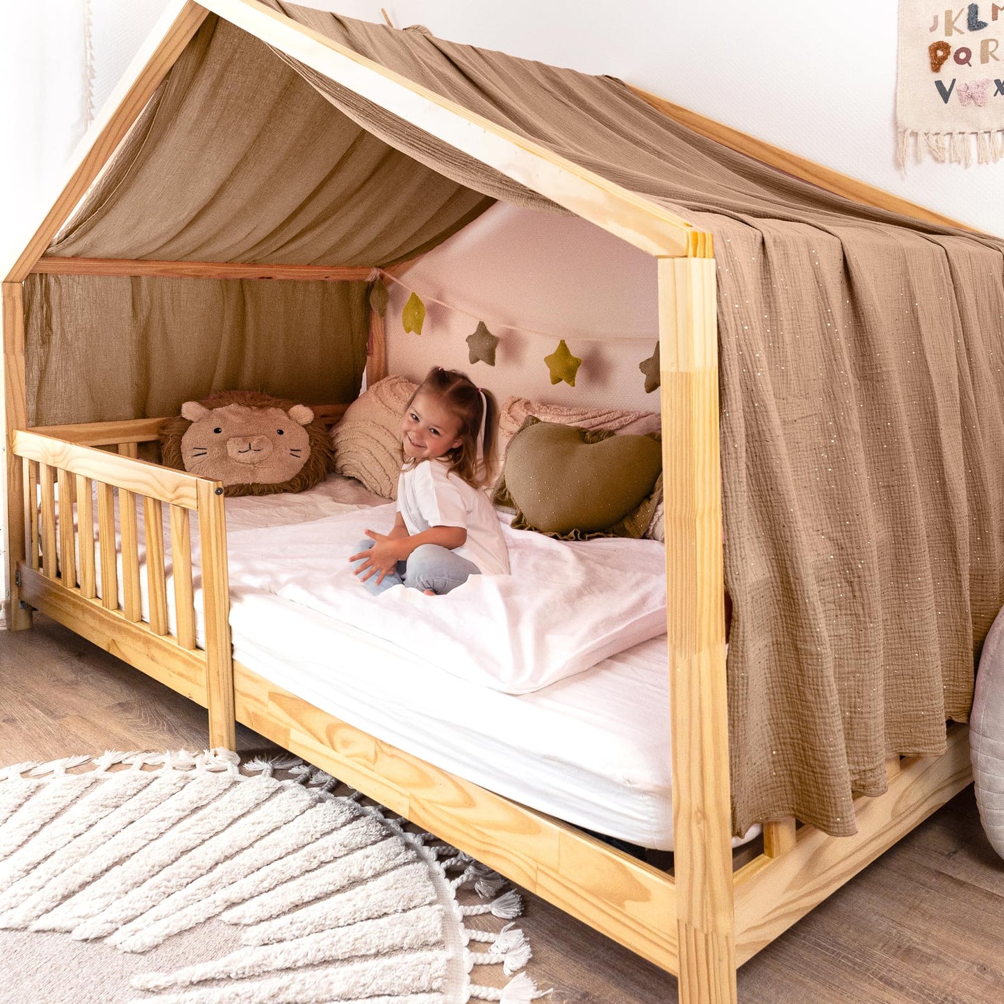 Betthimmel für Hausbett, Nougat mit Gold 135 x 420cm