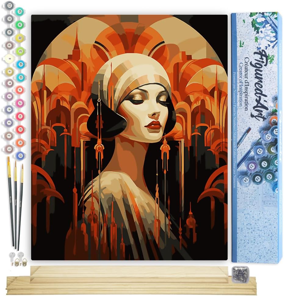 Malen Nach Zahlen Art-Deco-Frau, 40 x 50 cm, Art-Deco-Frau 40x50cm Mit Keilrahmen (nicht gespannt)