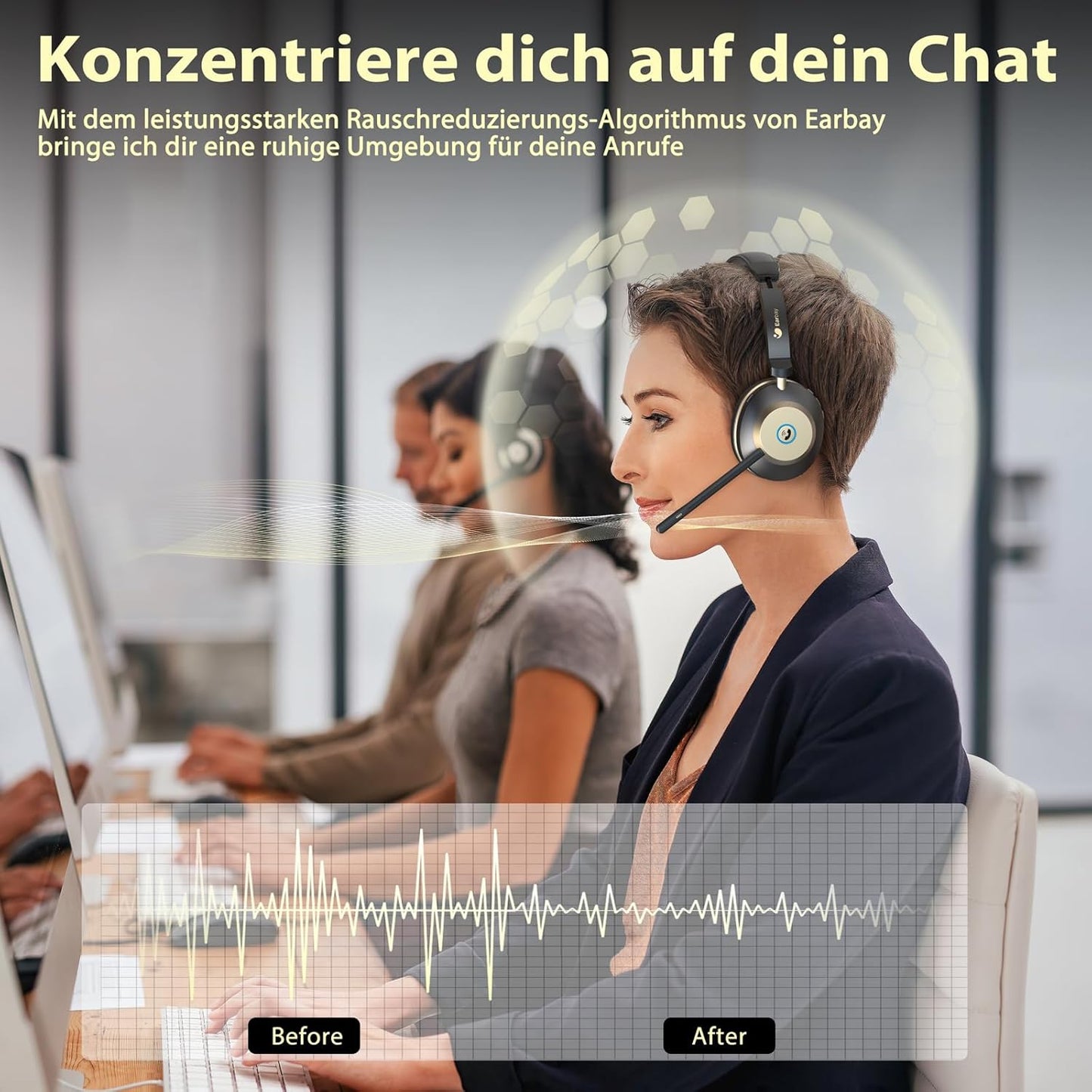 Kabelloses Bluetooth-Headset mit Mikrofon, Black Gold