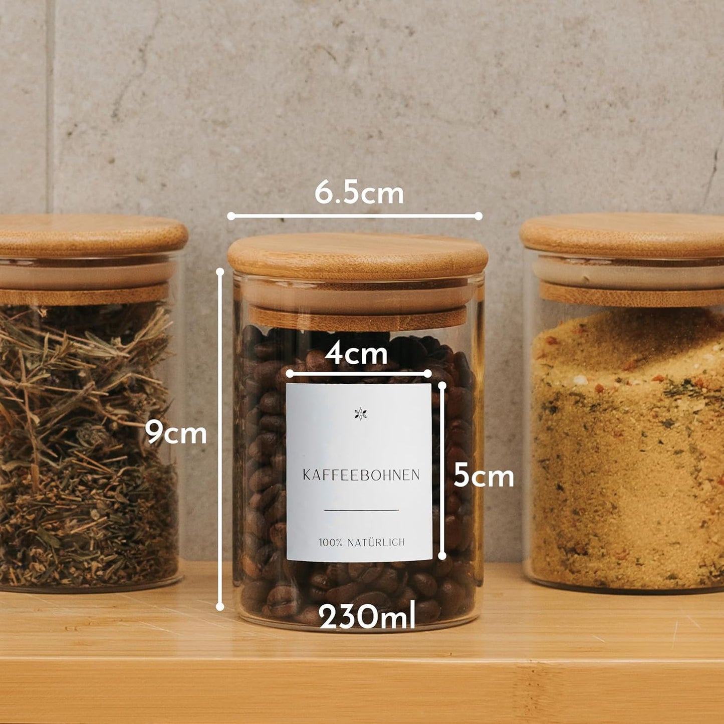 12-teiliges Vorratsgläser-Set mit Bambusdeckel, 12er Set - 230 ml