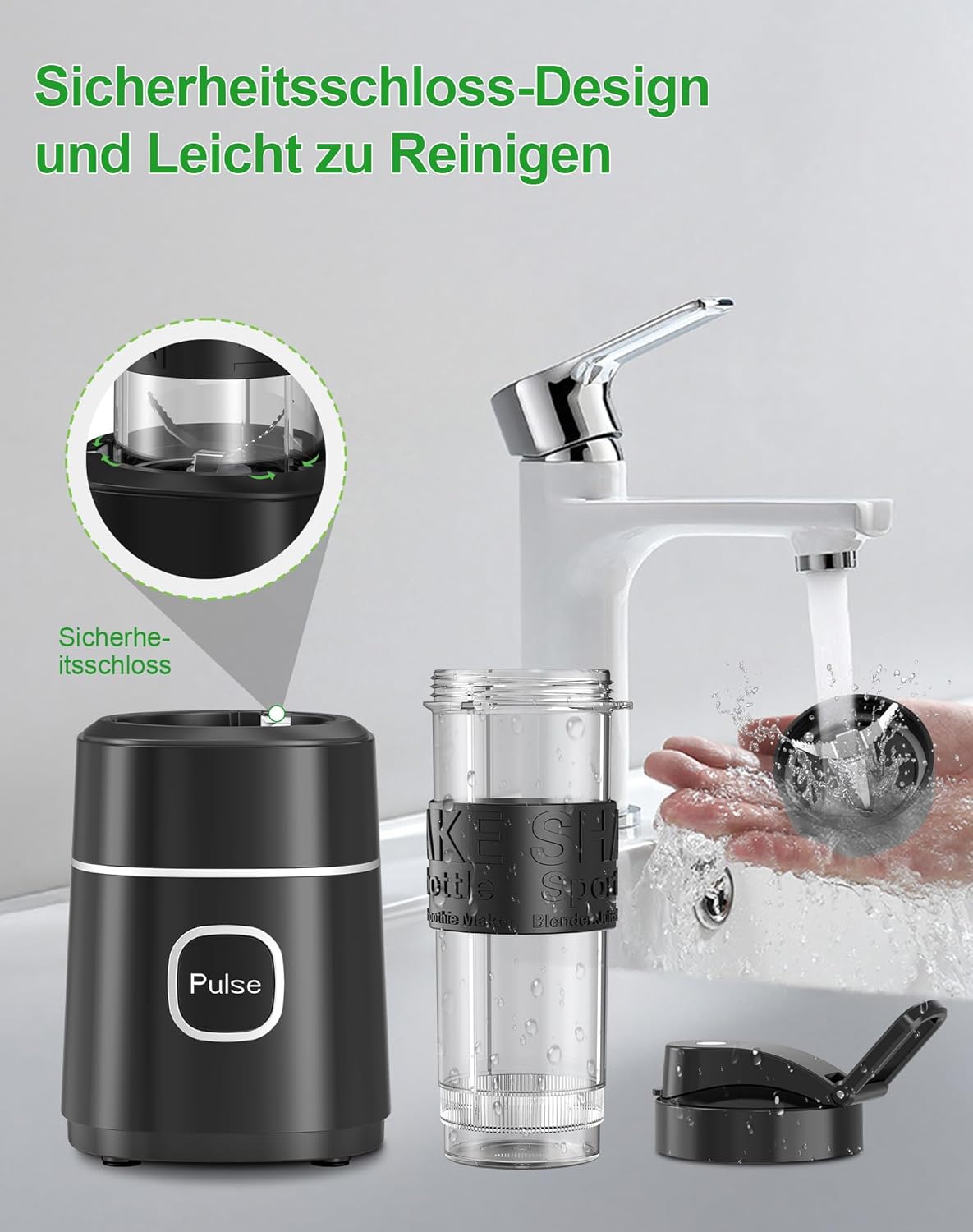 Mini Standmixer mit 4-Klingen-System, Schwarz