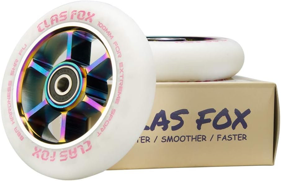 Pro Stunt Scooter Räder 110mm (2 Stück) mit ABEC-9 Lager, Weiss-Regenboge