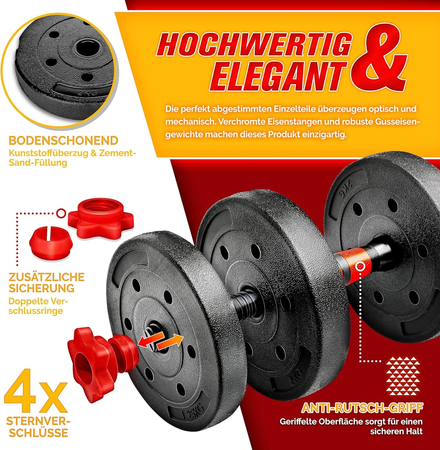 2-in-1 Hantelset verstellbar, 15 kg