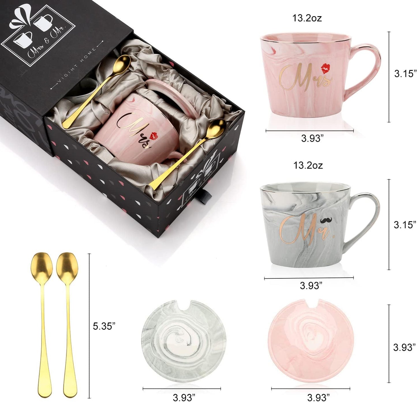 Hochzeits-Kaffeebecher-Set: Mr and Mrs, ovale