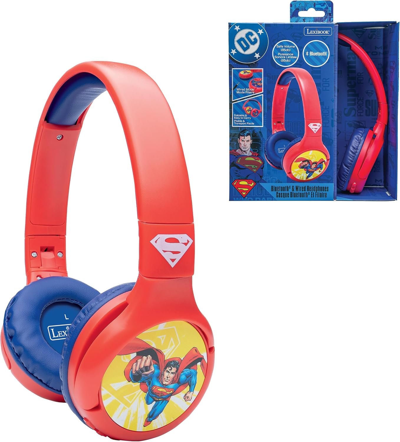 Kinderkopfhörer 2-in-1 Bluetooth und Kabel, Superman