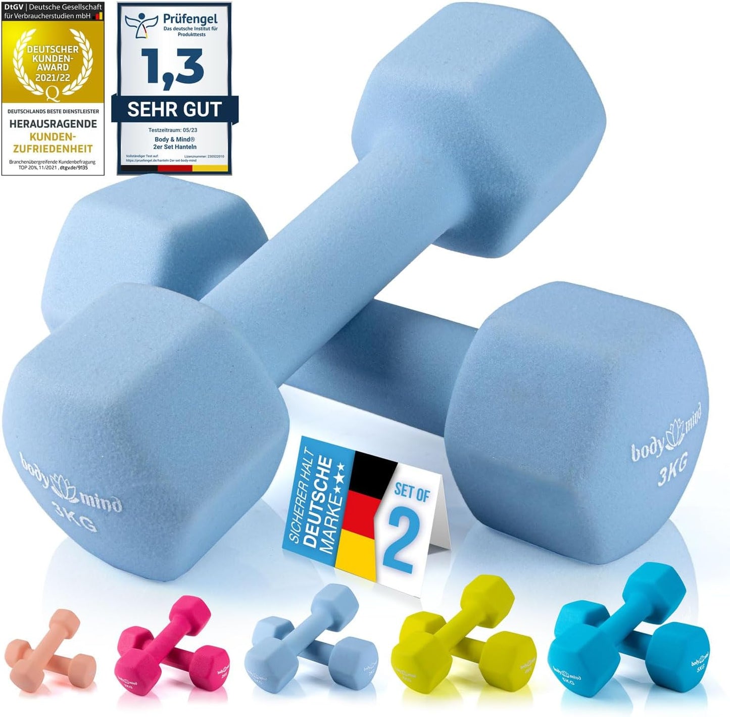 2er-Set Gymnastikhanteln, 3 kg - Taubengrau 2er Set