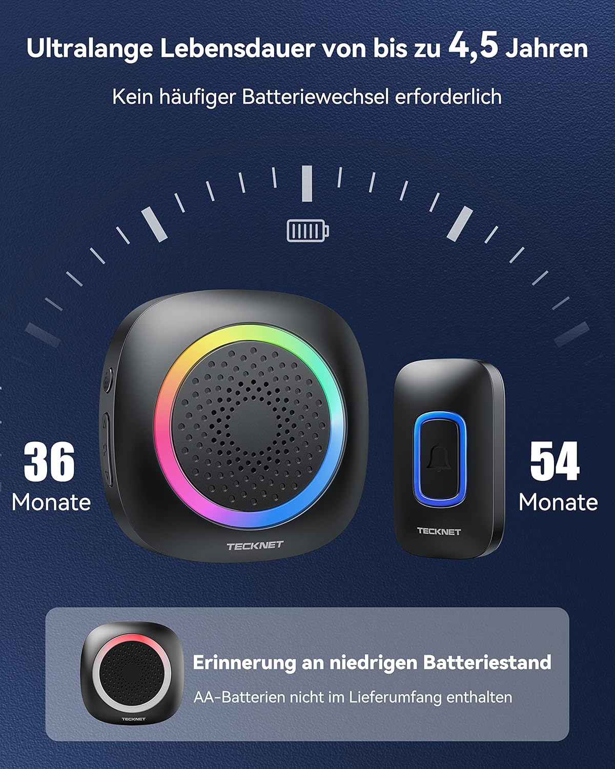 Funkklingel-Set mit RGB Licht, Batterie verwenden Schwarz