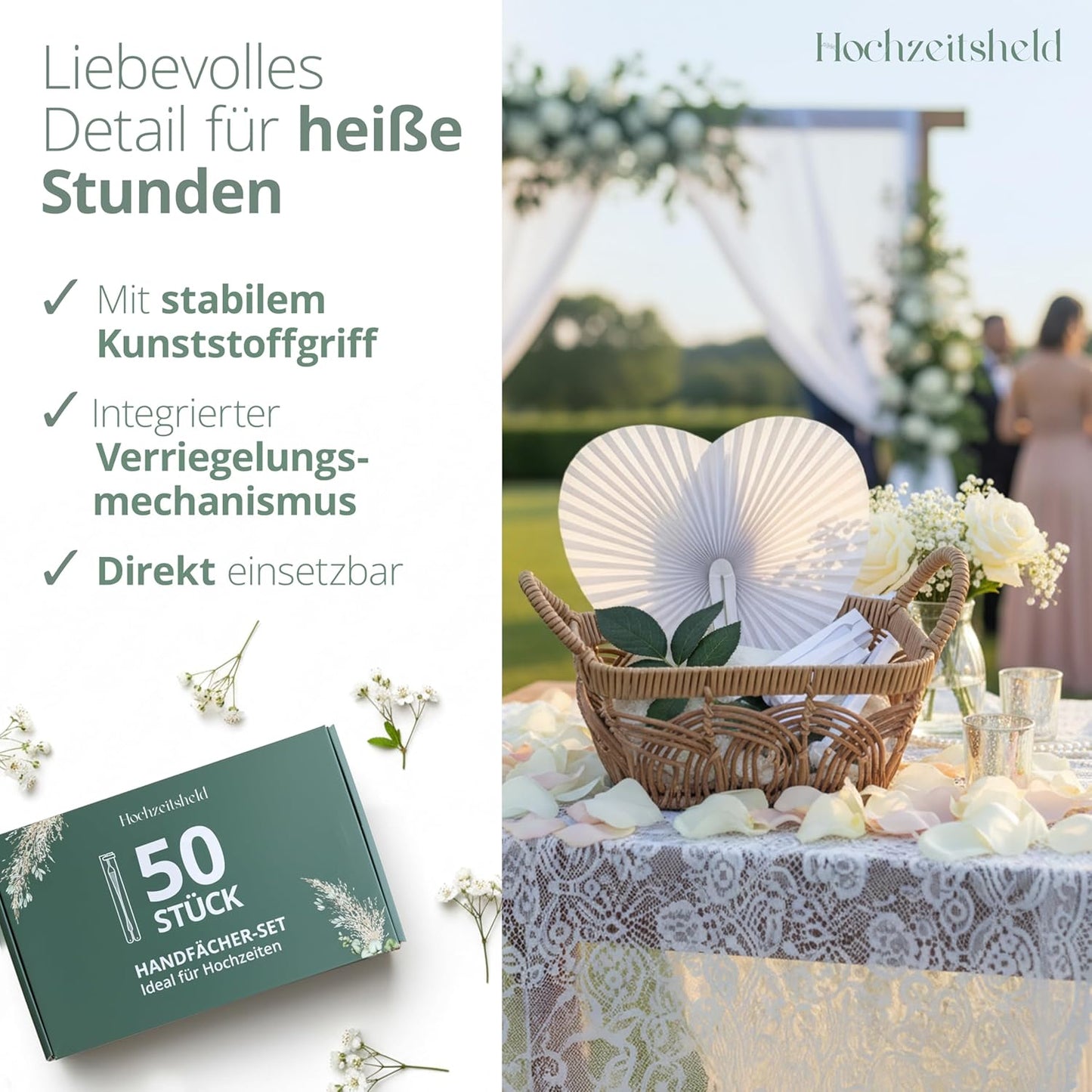 Herzförmige Handfächer, 50 Stück Herzförmige Handfächer