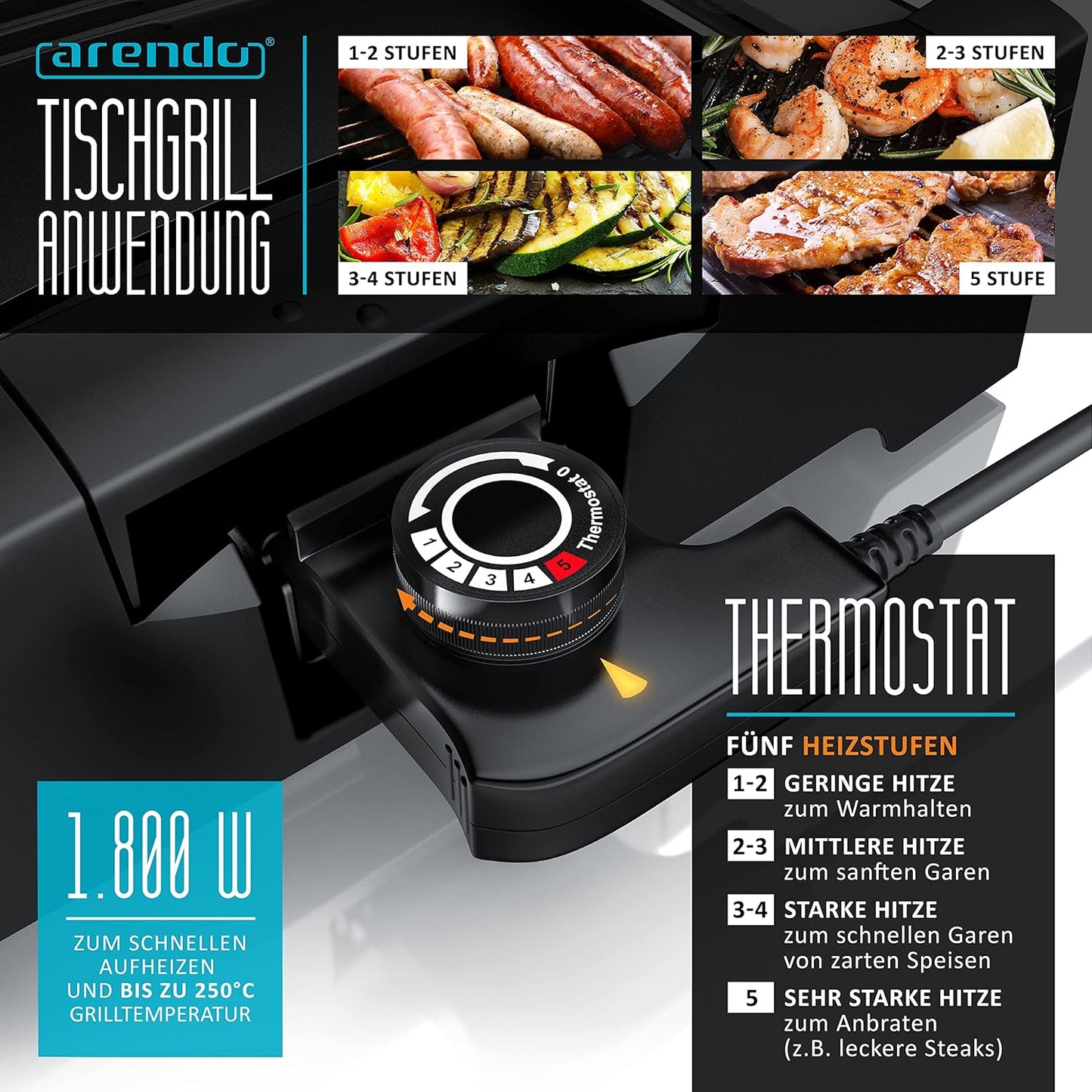 Gourmet Tischgrill - Elektrogrill mit Glasabdeckung