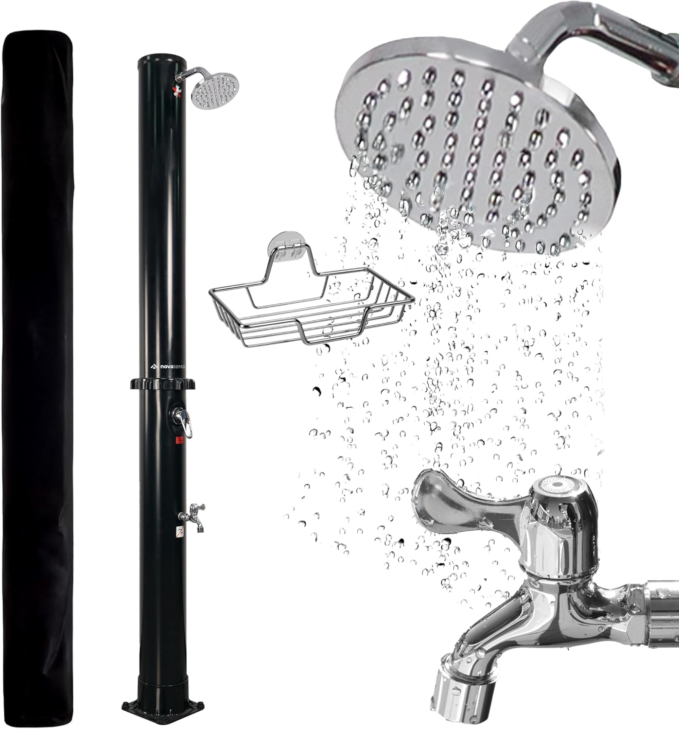 Solardusche mit Regenduschkopf & Fussdusche, 40L, schwarz