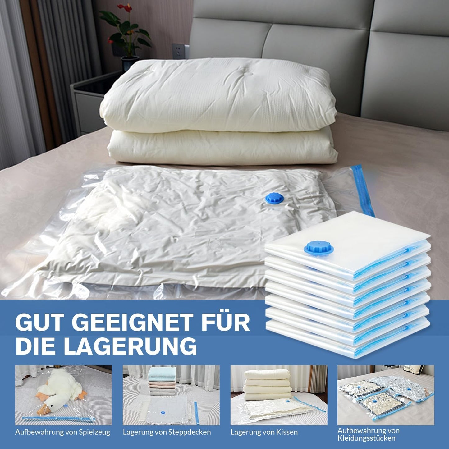10er-Set Vakuumbeutel für Kleidung, 100X120CM
