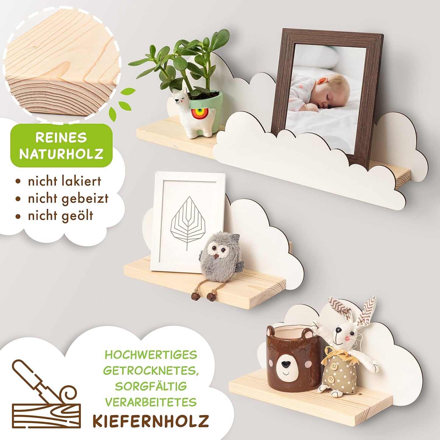 Wolkenförmige Wandregale für Kinderzimmer (3er Set)