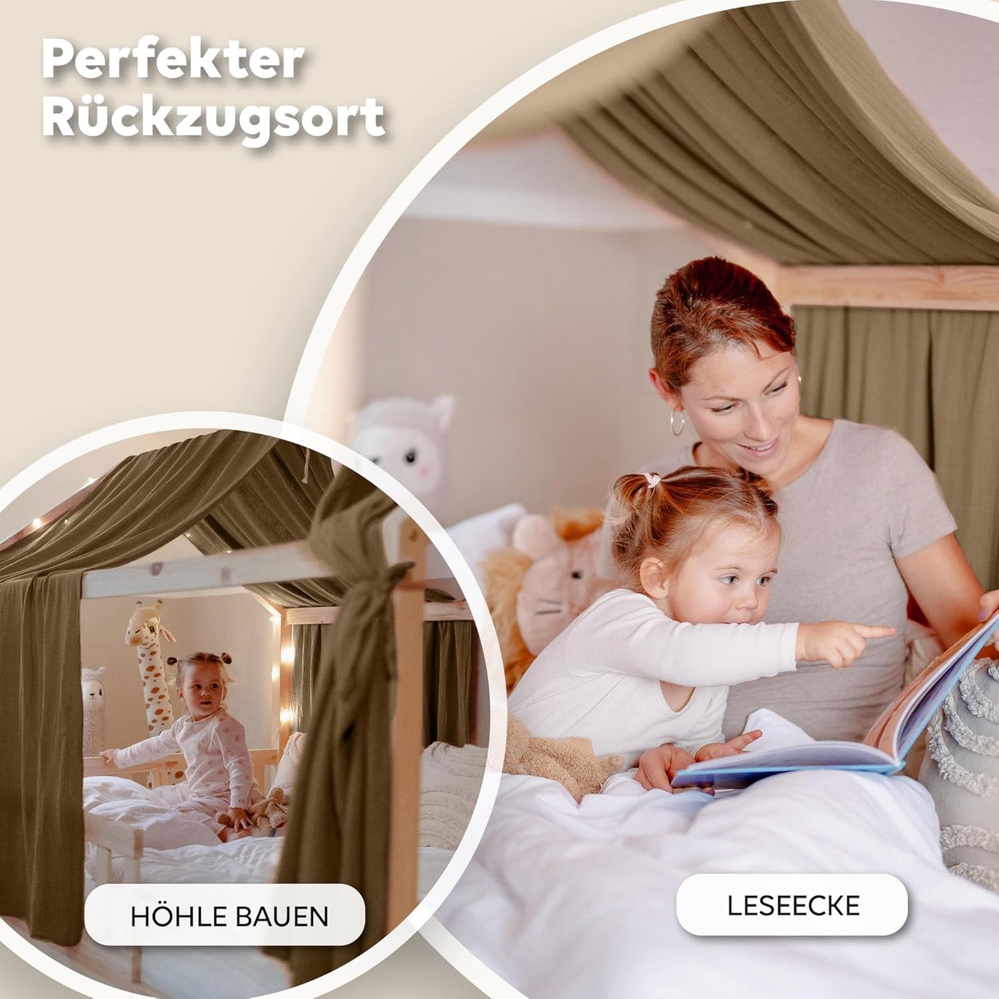 Hausbett Betthimmel-Set, Dunkelbeige 2er Set 67 x 270cm