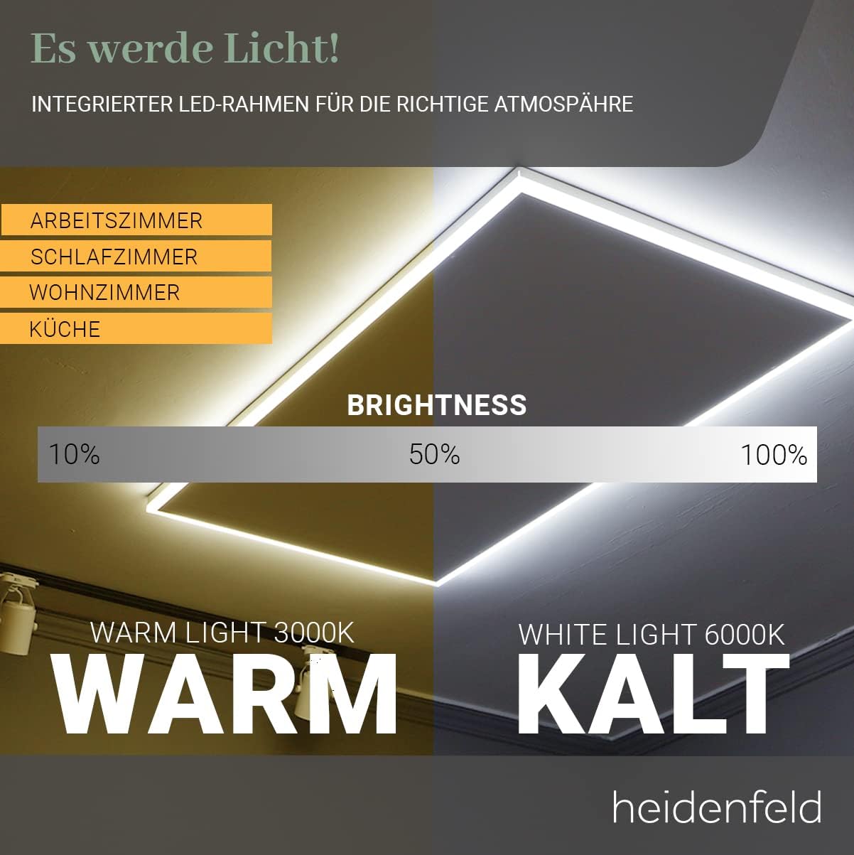 Infrarotheizung mit LED-Rahmen und Thermostat, 640 Watt Wechselbar