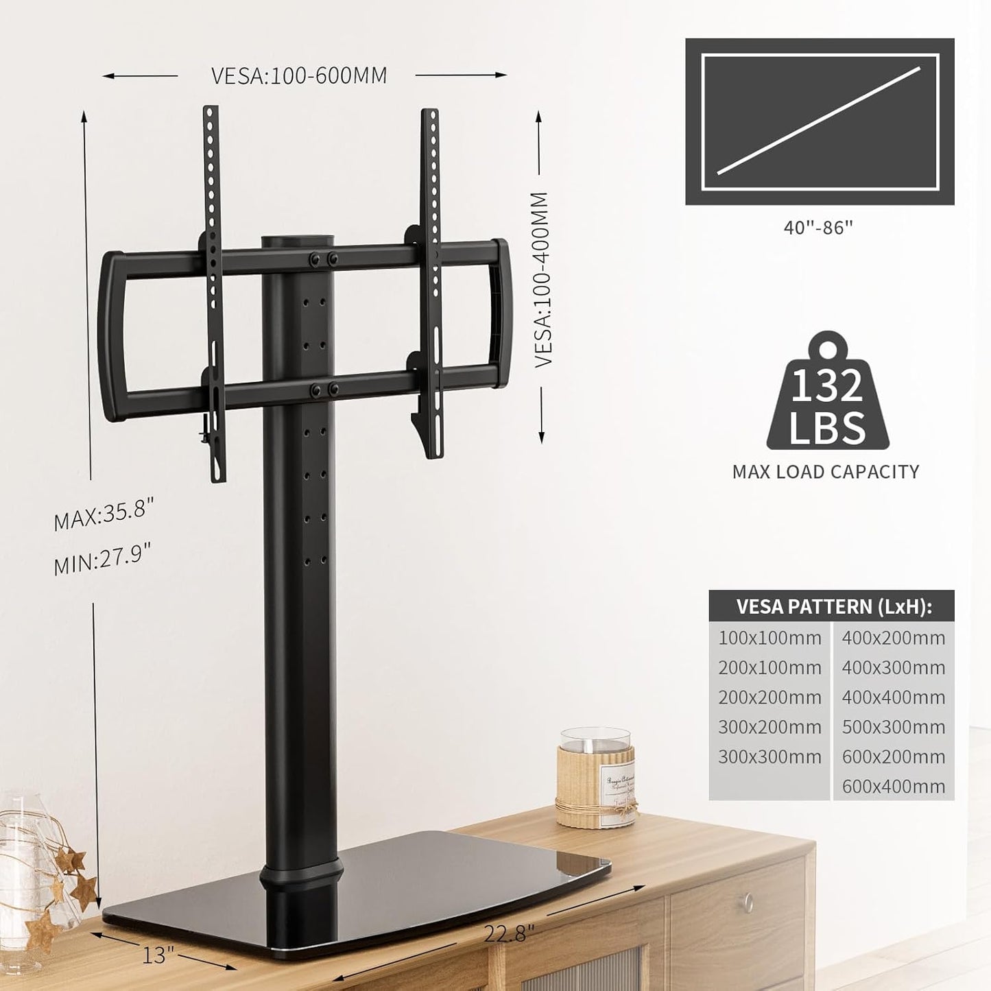 Universal TV Standfuss für 40''-86'' Flachbildfernseher, Large