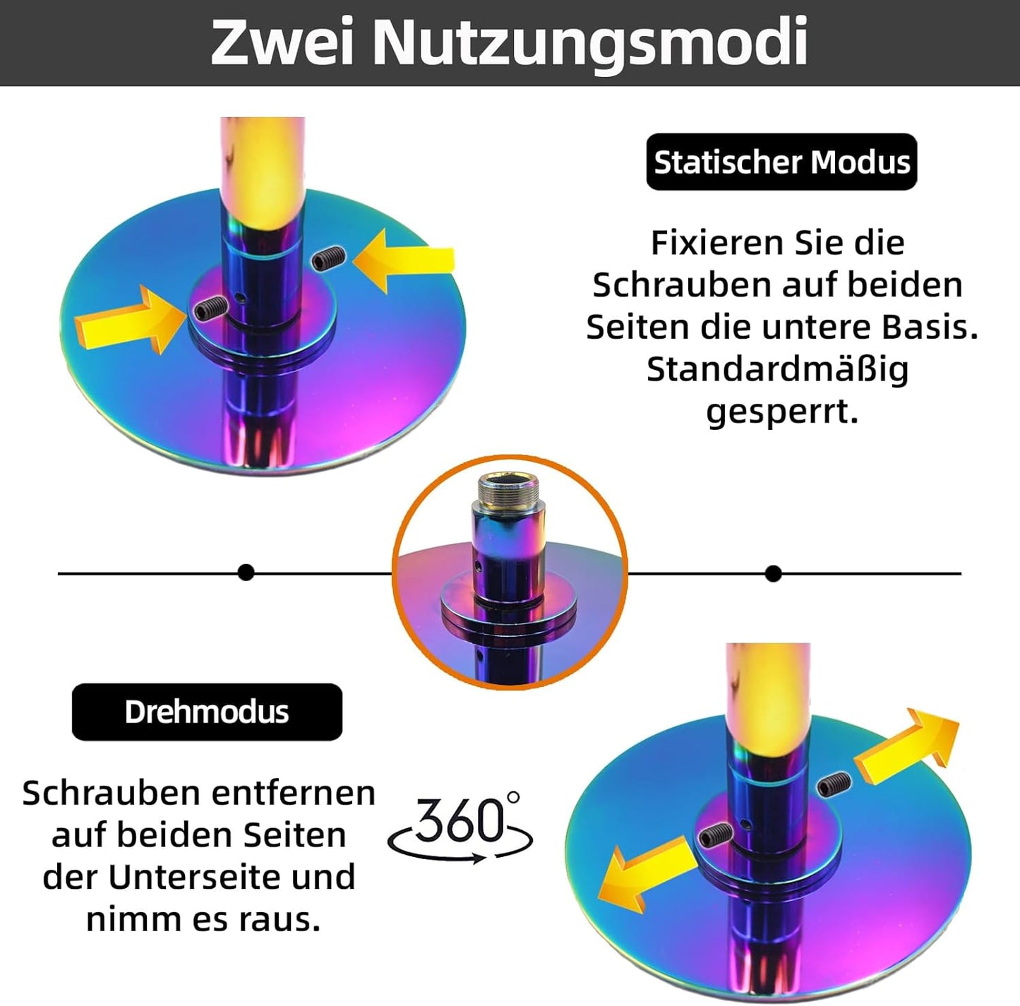 Höhenverstellbare Pole Dance Stange (drehend/statisch), Mehrfarbig