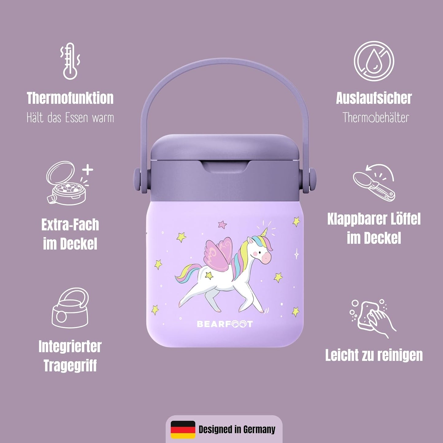 Einhorn-Thermobehälter mit Löffel, Einhorn - Lila 500ml