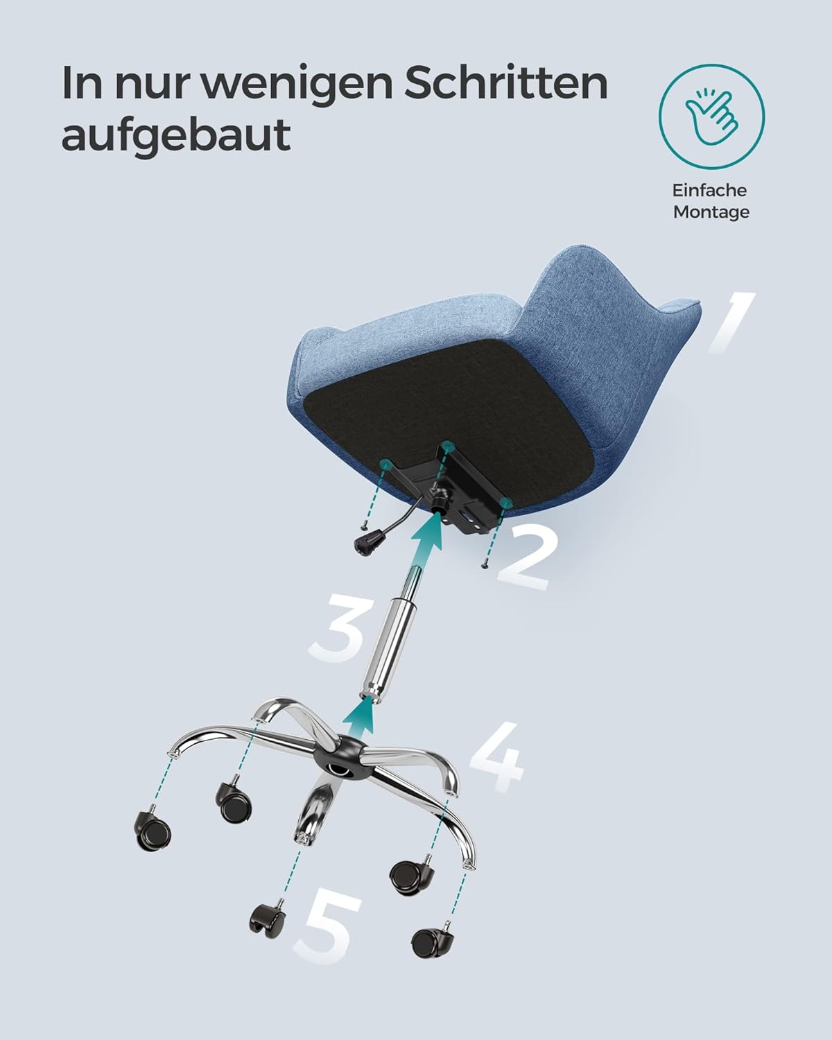 Ergonomischer Drehstuhl für Homeoffice, Baumwollmischung Blau