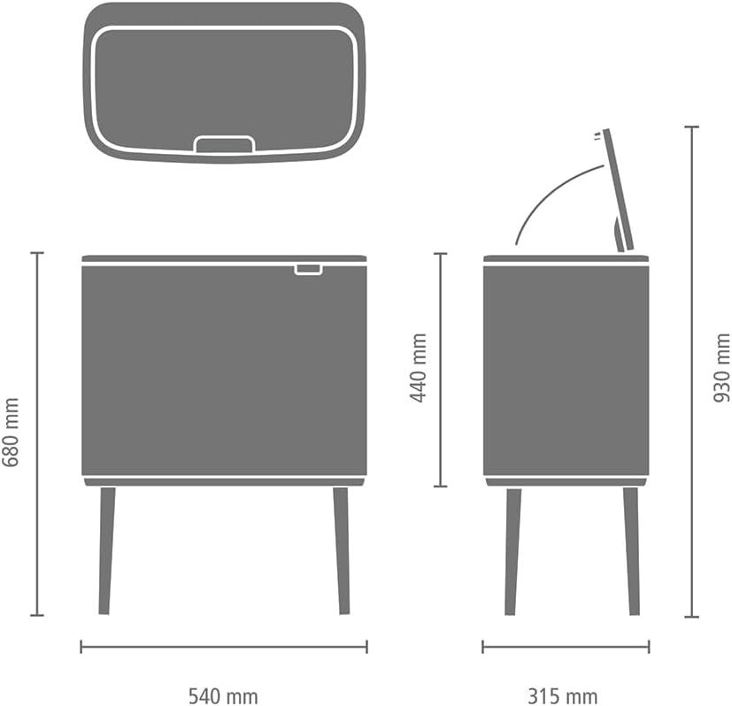Bo Touch - Recycling Mülleimer mit 3 Fächern (3 x 11L), 3 Inneneimer (3 x 11L) Champagne