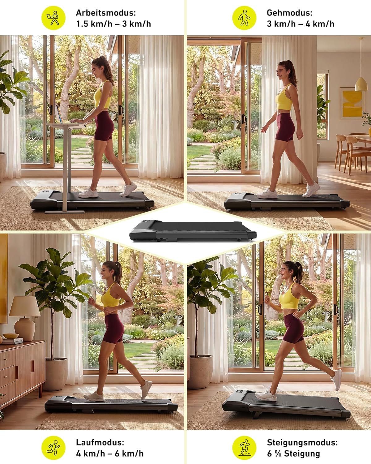 Klappbares Laufband mit Steigungsfunktion und App-Steuerung, 90 CM Schwarz-2