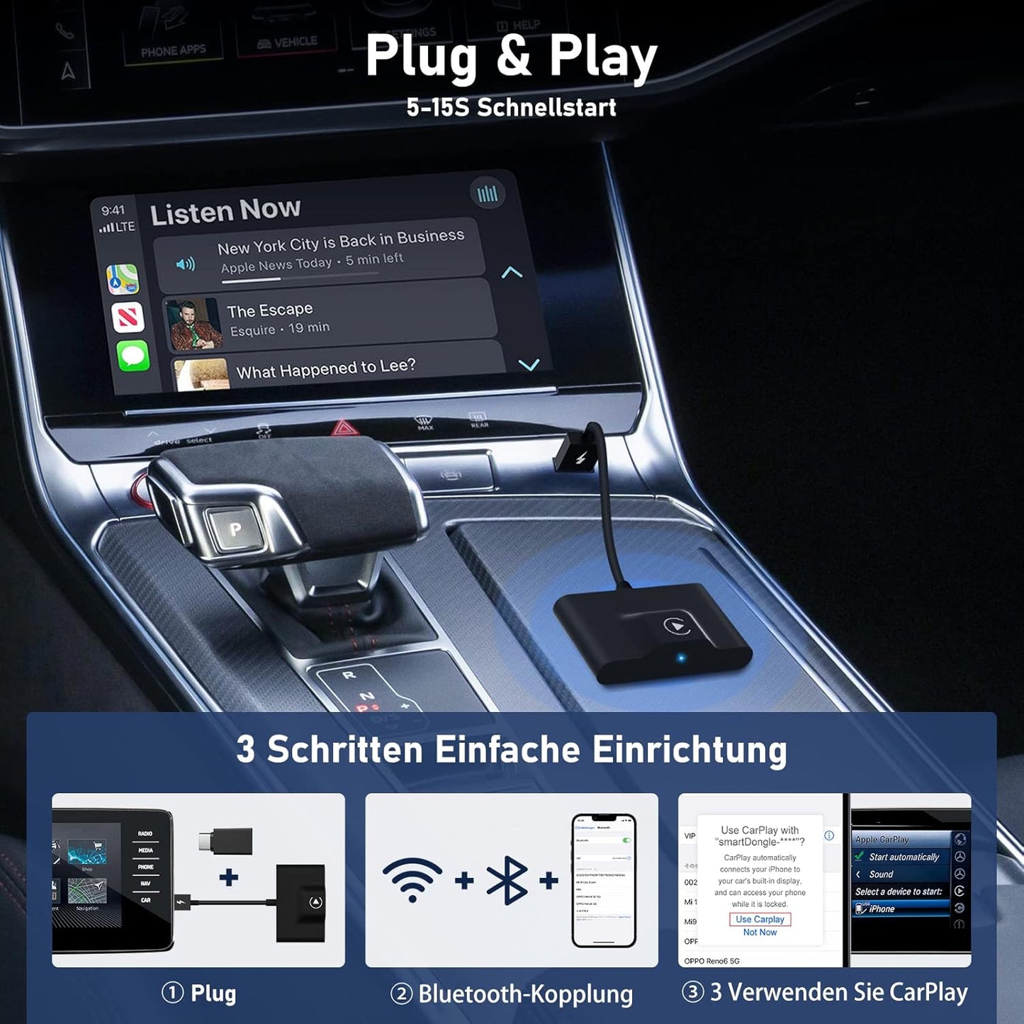 Wireless CarPlay Adapter, Schwarz