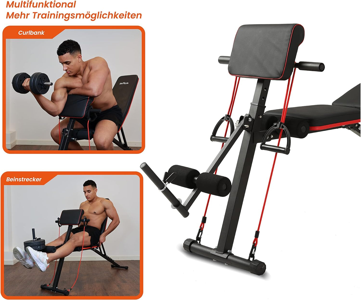Trainingsbank, Modell 1 mit Curlbank und Beinstrecker