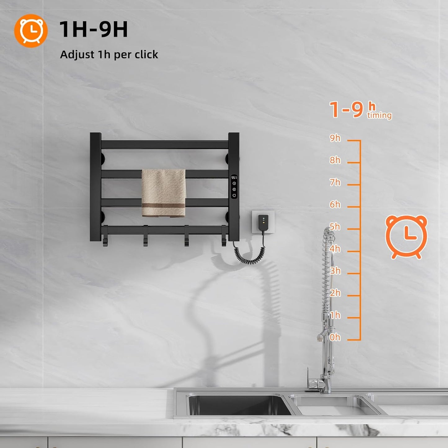 Handtuchheizkörper mit Thermostat, Black Right